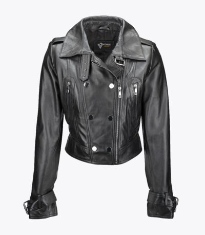 Women's Leather Biker Jacket Black Newton