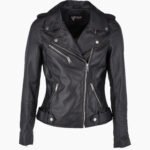 Women's Leather Biker Jacket Black Ruston