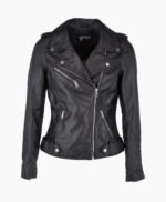 Women's Leather Biker Jacket Black Ruston