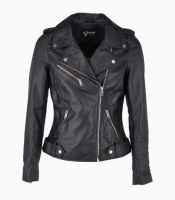 Women's Leather Biker Jacket Black Ruston