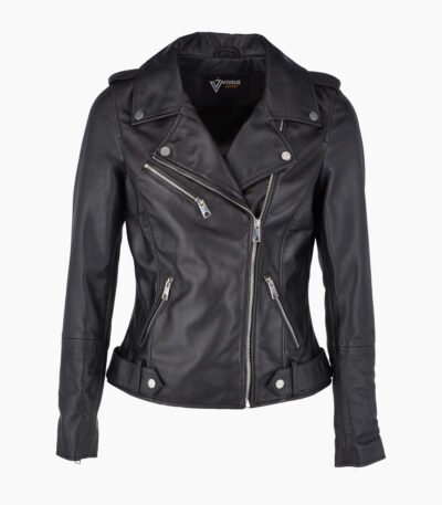 Women's Leather Biker Jacket Black Ruston