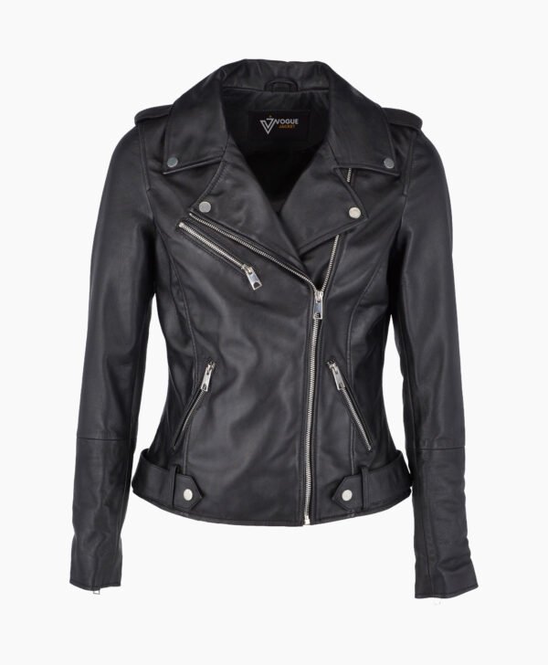 Women's Leather Biker Jacket Black Ruston