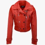 Women's Leather Biker Jacket Red Newton