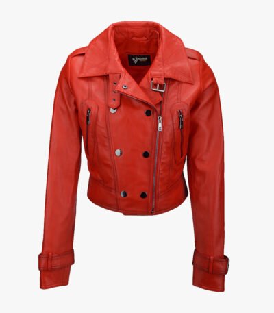 Women's Leather Biker Jacket Red Newton