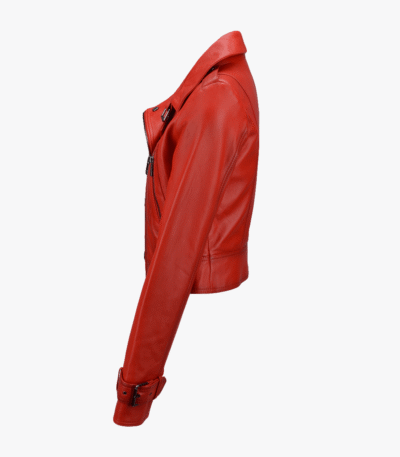 Women's Leather Biker Jacket Red Newton