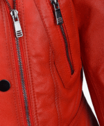 Women's Leather Biker Jacket Red Newton