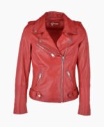 Women's Leather Biker Jacket Red Ruston
