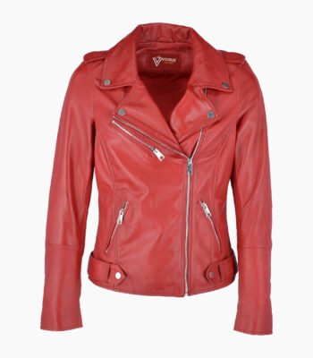 Women's Leather Biker Jacket Red Ruston