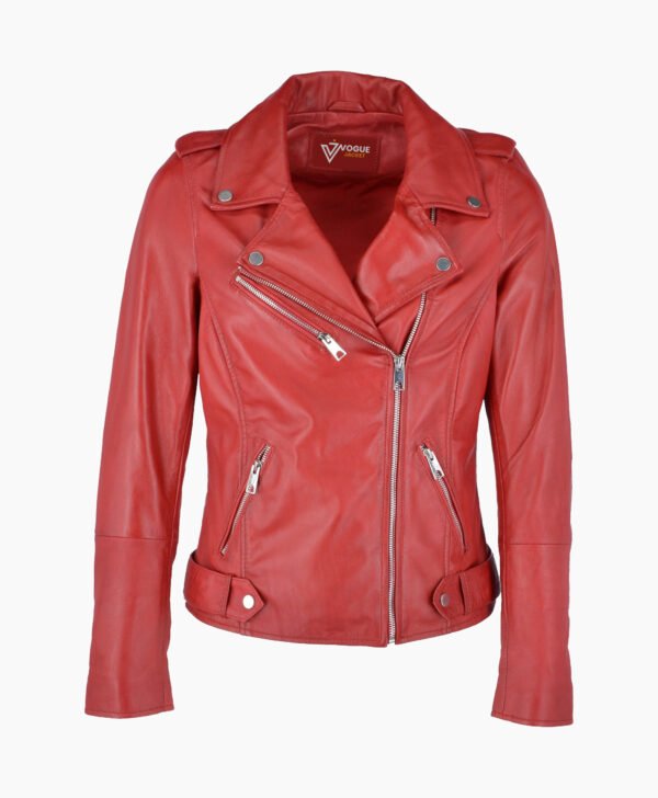 Women's Leather Biker Jacket Red Ruston