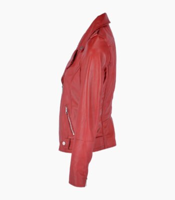 Women's Leather Biker Jacket Red Ruston