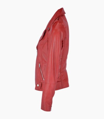 Women's Leather Biker Jacket Red Ruston