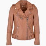 Women's Leather Biker Jacket Tan Ruston