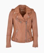 Women's Leather Biker Jacket Tan Ruston