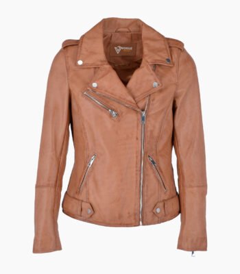 Women's Leather Biker Jacket Tan Ruston