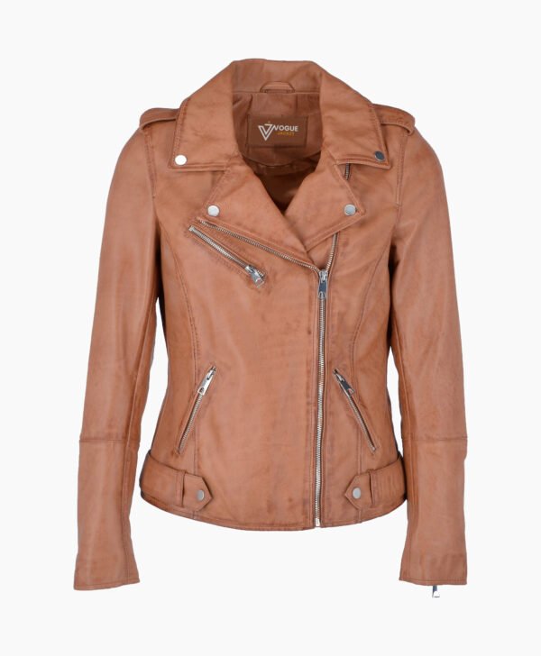 Women's Leather Biker Jacket Tan Ruston