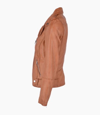 Women's Leather Biker Jacket Tan Ruston