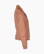 Women's Leather Biker Jacket Tan Ruston