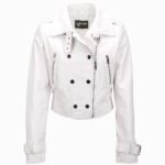 Women's Leather Biker Jacket White Newton