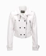 Women's Leather Biker Jacket White Newton