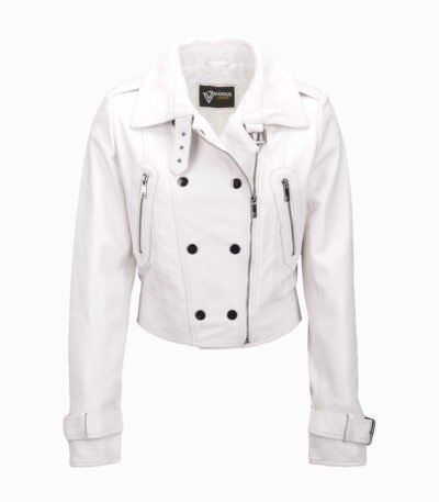 Women's Leather Biker Jacket White Newton