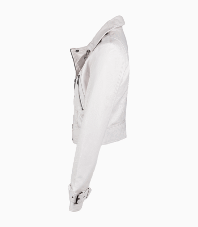 Women's Leather Biker Jacket White Newton