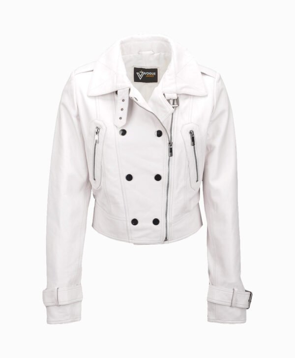 Women's Leather Biker Jacket White Newton