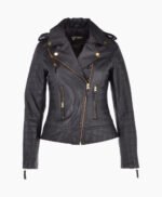 Women's Leather Biker Jacket Black Brunswick