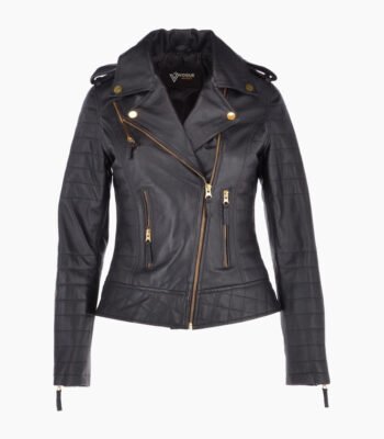 Women's Leather Biker Jacket Black Brunswick