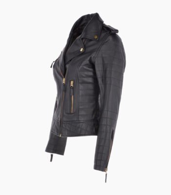 Women's Leather Biker Jacket Black Brunswick