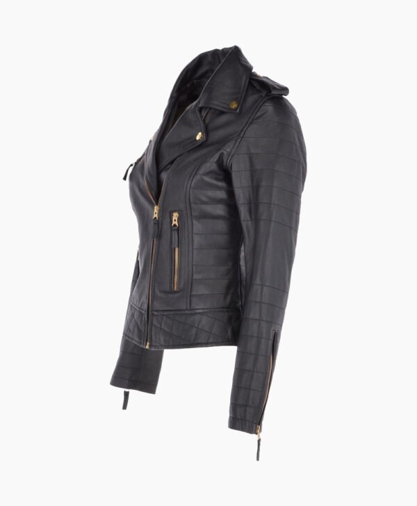 Women's Leather Biker Jacket Black Brunswick