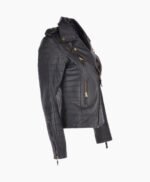 Women's Leather Biker Jacket Black Brunswick