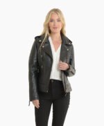 Women's Leather Biker Jacket Black Brunswick