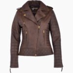 Women's Leather Biker Jacket Brown Brunswick