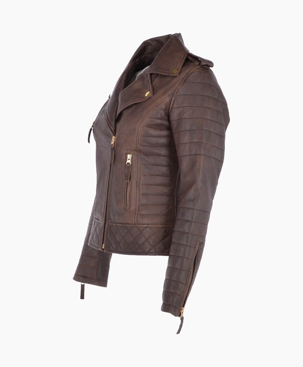 Women's Leather Biker Jacket Brown Brunswick Women's Leather Biker Jacket Brown Brunswick