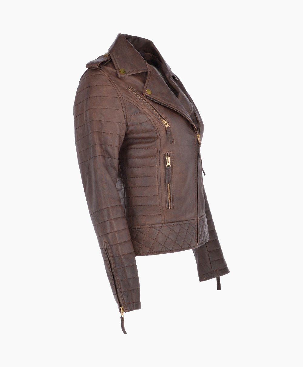 Women's Leather Biker Jacket Brown Brunswick Women's Leather Biker Jacket Brown Brunswick
