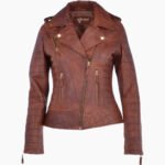 Women's Leather Biker Jacket Tan Brunswick