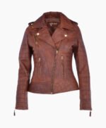 Women's Leather Biker Jacket Tan Brunswick
