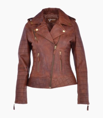 Women's Leather Biker Jacket Tan Brunswick
