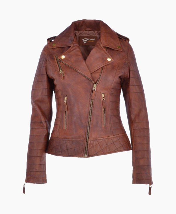 Women's Leather Biker Jacket Tan Brunswick