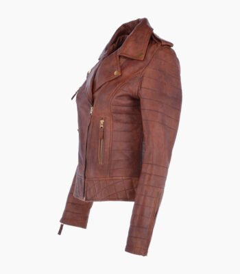 Women's Leather Biker Jacket Tan Brunswick