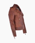 Women's Leather Biker Jacket Tan Brunswick