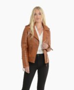 Women's Leather Biker Jacket Tan Brunswick