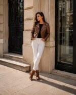 Women's Leather Biker Jacket Tan Brunswick