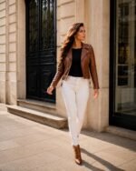 Women's Leather Biker Jacket Tan Brunswick