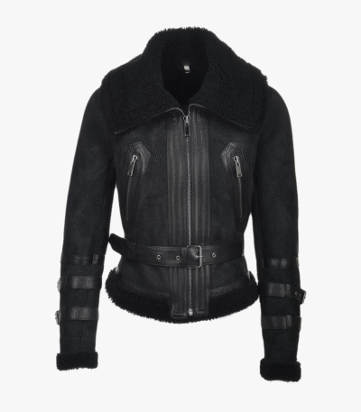 Women's Sheepskin Aviator Jacket Black Aberdeen