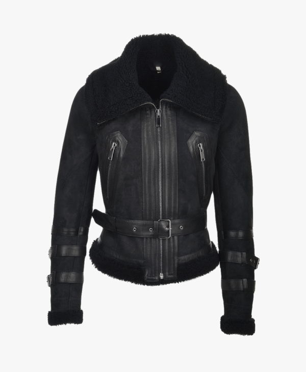 Women's Sheepskin Aviator Jacket Black Aberdeen