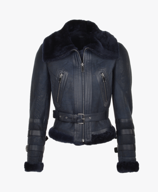 Women's Sheepskin Aviator Jacket Navy Aberdeen
