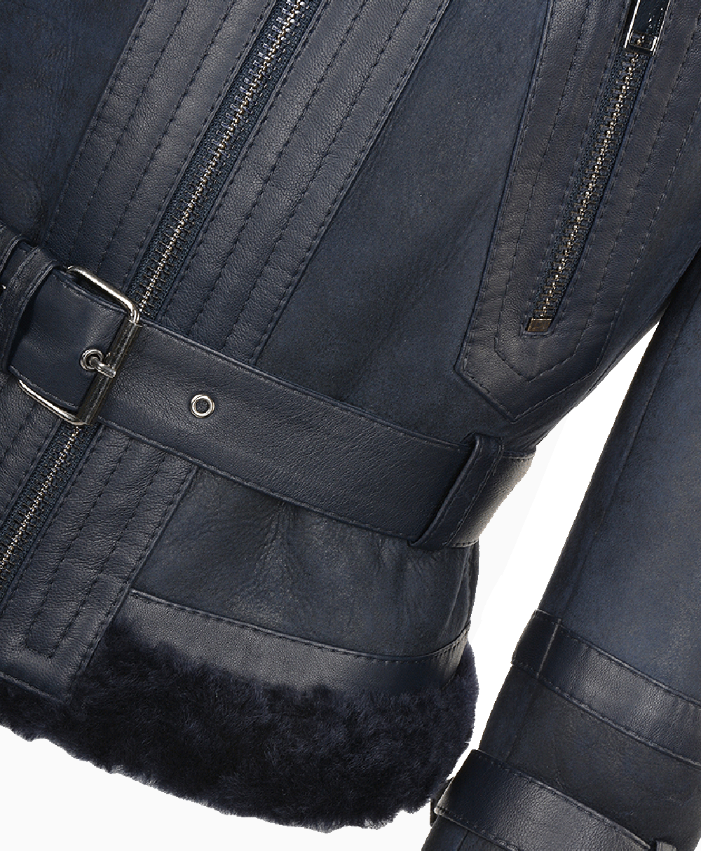 Women's Sheepskin Aviator Jacket Navy Aberdeen Women's Sheepskin Aviator Jacket Navy Aberdeen