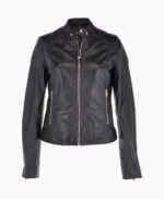 Women's Leather Biker Jacket Black Chicopee