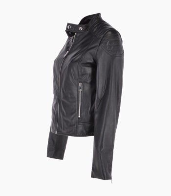 Women's Leather Biker Jacket Black Chicopee